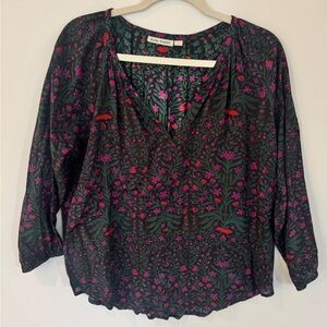 Roller Rabbit floral print V Neck Peasant Blouse size large tuckernuck coastal